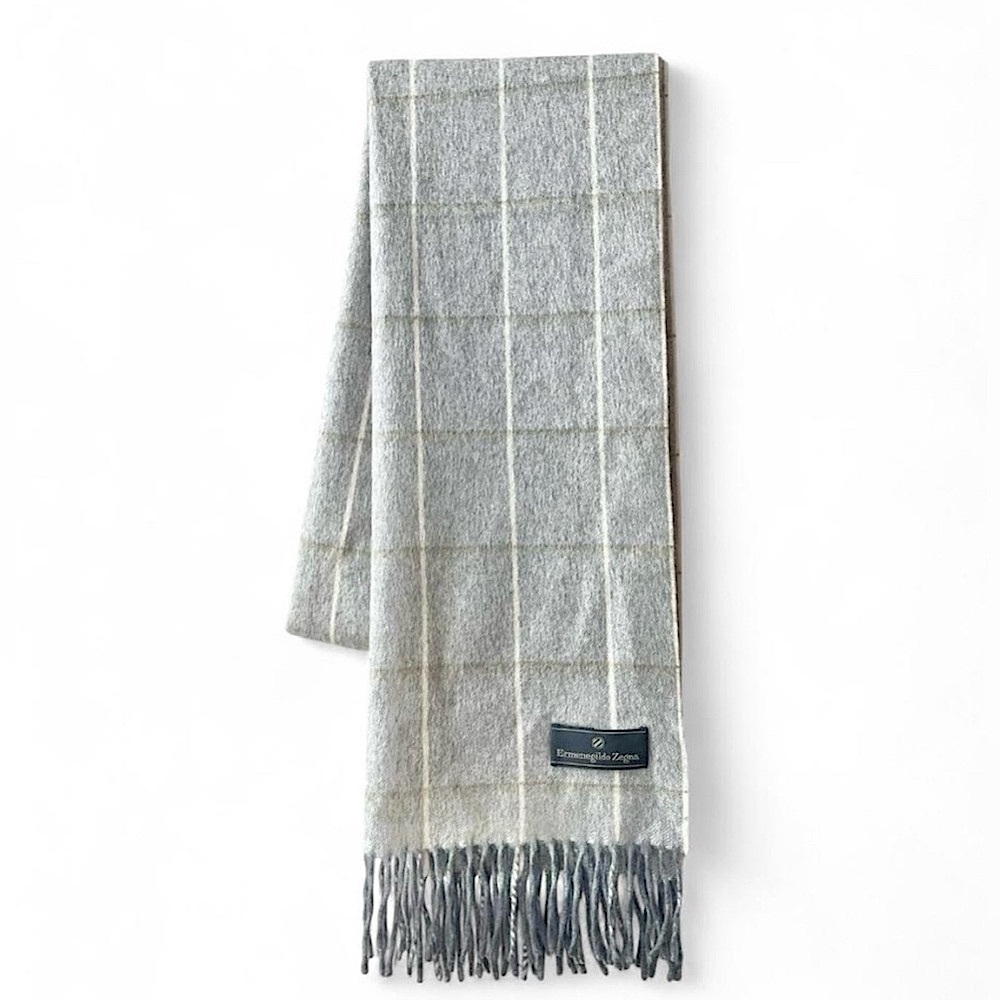 Ermenegildo Zegna Windowpane Gray Cashmere Men’s Scarf